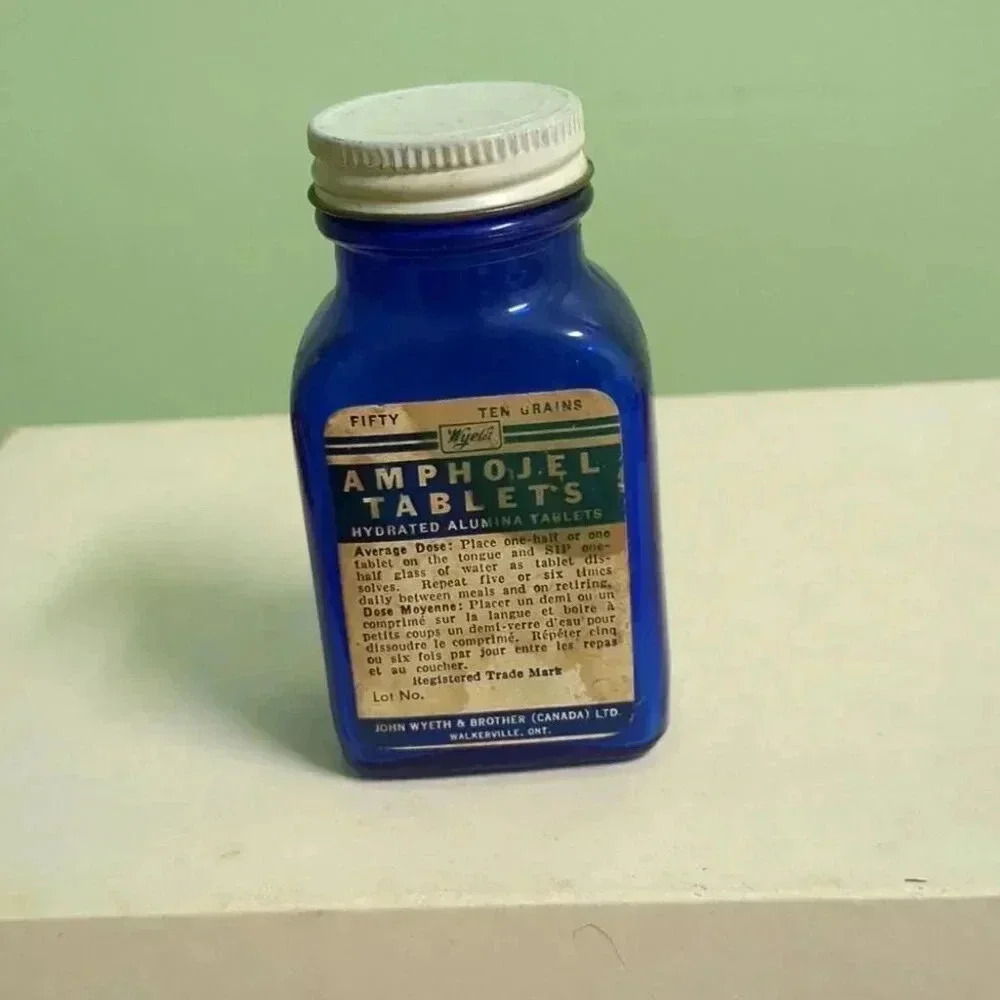 Cobalt Blue John  Wyeth and Brother bottle for Amohojel tablets